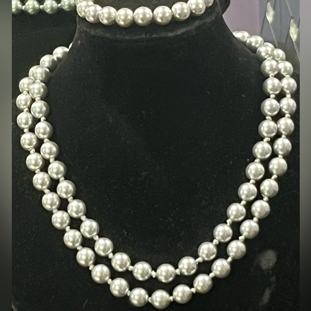 36” Blue Simulated pearls necklace bracelet set vintage estate QVC collection